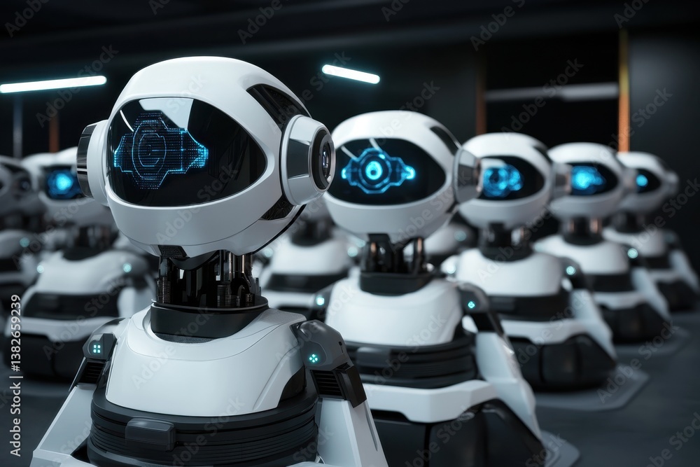 Aufkleber innovative robots lined up in a modern technology laboratory ready for deployment