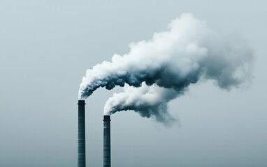 Industrial Smokestacks Emitting Smoke