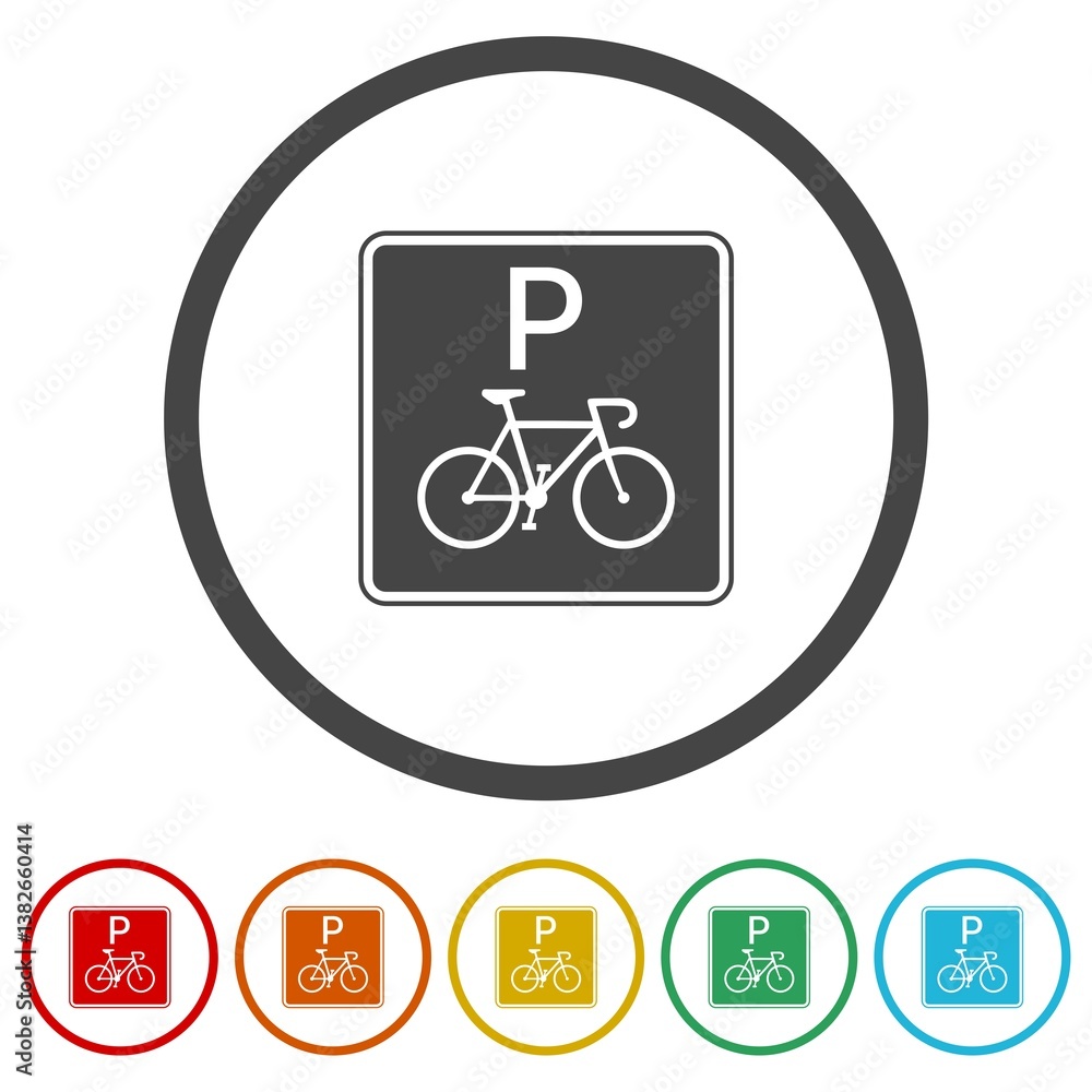 Poster bicycle parking icon. set icons in color circle buttons