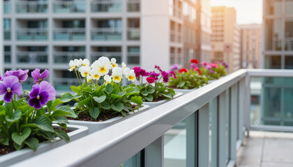 Colorful balcony flowers enhancing urban views, modern elegance