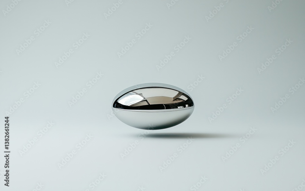 Poster floating chrome sphere on gray background