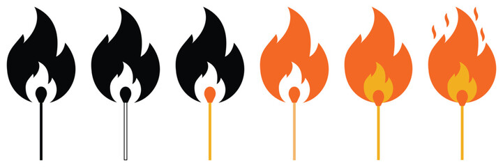 Set of black and white campfire icon set Vector.