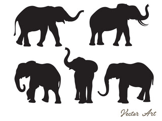 elephant collection, set of elephant silhouette vector illustration on a white background