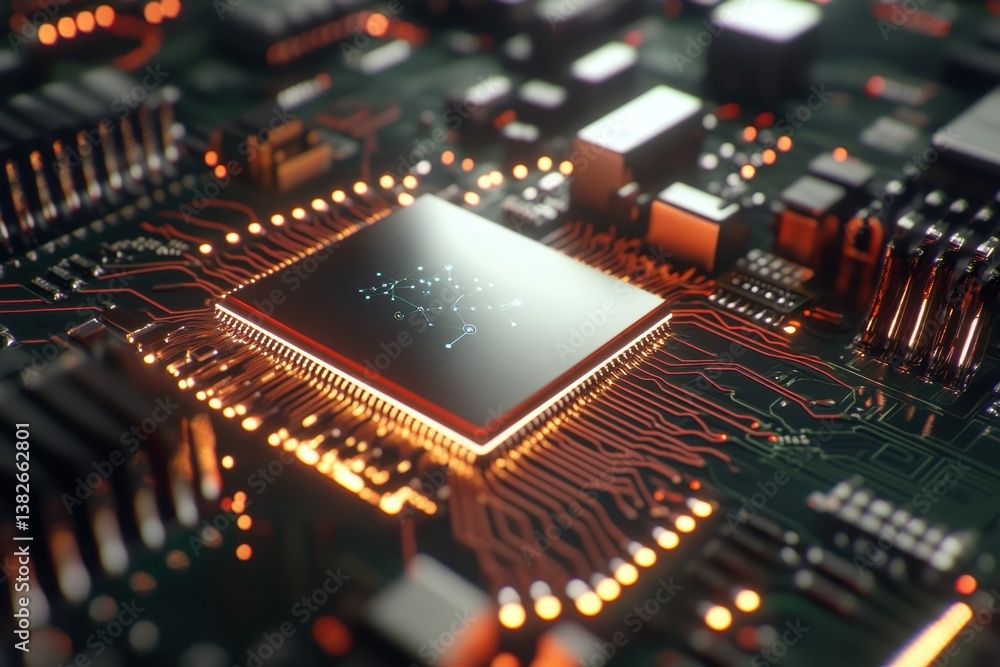 Poster close-up view of a computer circuit board showcasing intricate details of electronic components