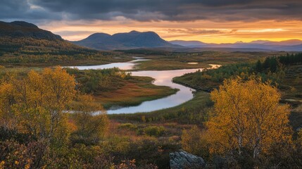 Obraz premium Autumn River Landscape