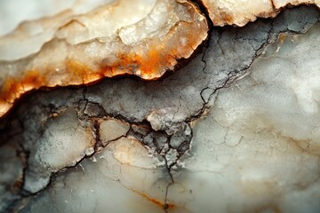 Close-up of a cracked stone surface revealing intricate textures and earthy tones.