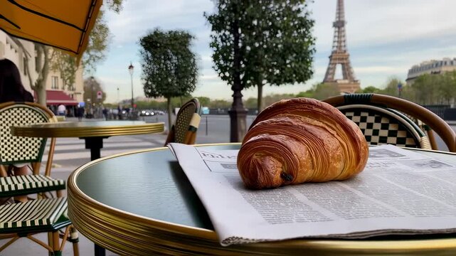 Morning Croissant in Paris Cafe