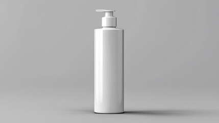A white pump bottle dispensing product on a gray background