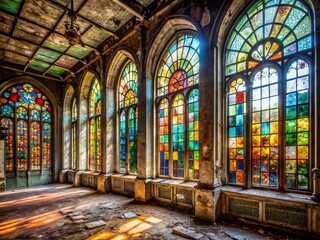 Obraz premium Forgotten Beauty: Stained Glass Ruins, Koekelberg Basilica, Brussels