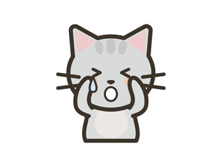 悲しくて泣いているかわいいねこちゃんの上半身イラスト