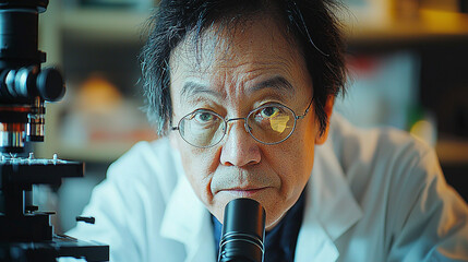 Scientist in lab, focused expression