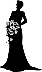 A woman bride in a bridal wedding dress in a silhouette