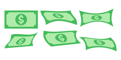 illustration of set dollar currency, green color money
