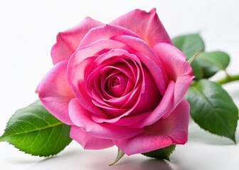 Obraz premium Fresh Pink Rose Isolated on White, Beautiful Blooming Flower, Elegant Floral Image