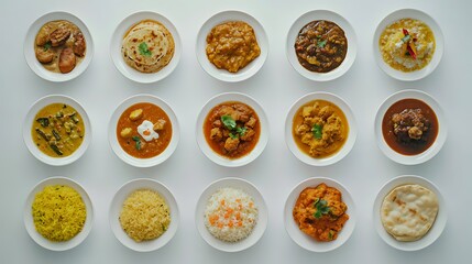 Different Indian curries and rice dishes pictures