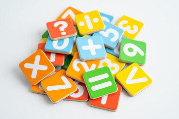 Math number colorful on white background, education study mathematics learning teach.