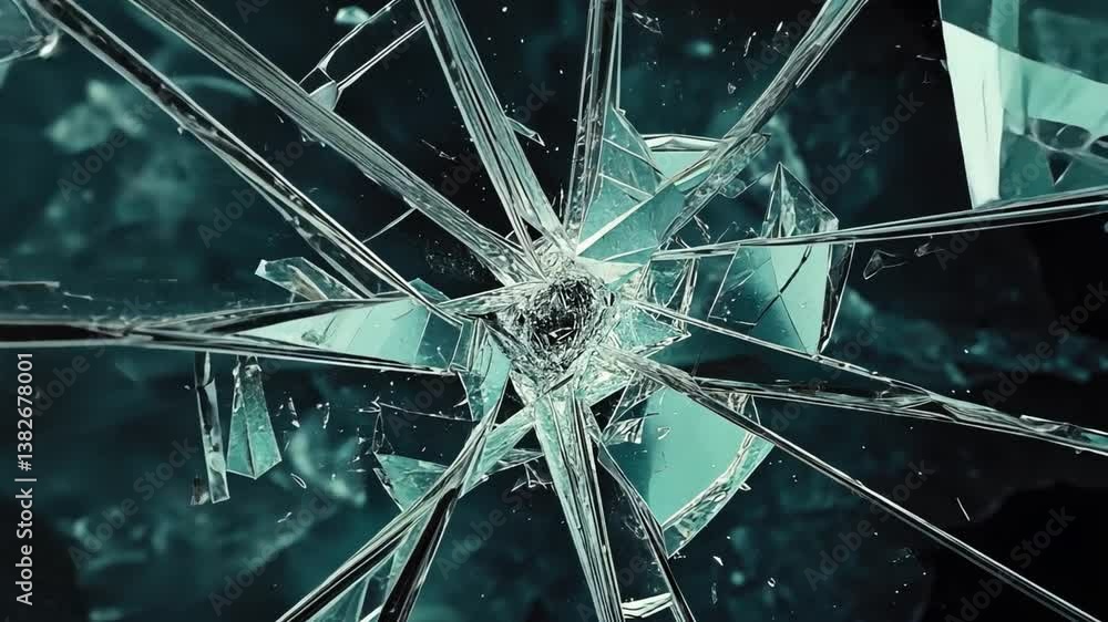 Poster abstract close-up of shattered glass surface with sharp edges and intricate patterns highlighting th