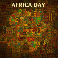 Obraz premium Africa Day Map Collage Showing Diverse African Cultures and Patterns