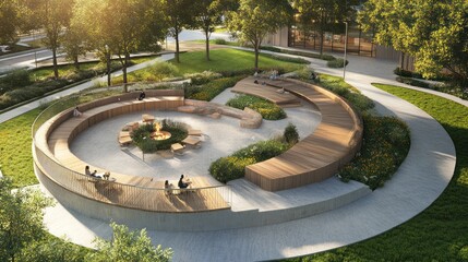 Outdoor Seating Area, Modern Landscaping, City Park