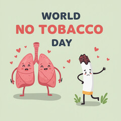 Cute Cartoon Lungs Happy vs Sad Cigarette for World No Tobacco Day