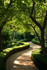Obraz premium Serene Harmony of Structured Pathways and Nature in a Verdant Xystos Garden
