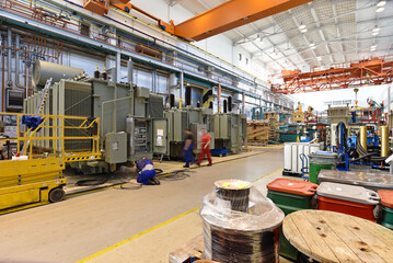 industrial factory in mechanical engineering for the manufacture of transformers - interior of a production hall