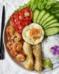 A vibrant and nutritious healthy diet meal featuring fresh vegetables, lean protein, and whole grains. Perfect for clean eating, weight loss, and a balanced lifestyle. This wholesome dish promotes wel