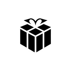 Obraz premium Gift box icon with ribbon bow in bold geometric silhouette for celebration, surprise, or event themes
