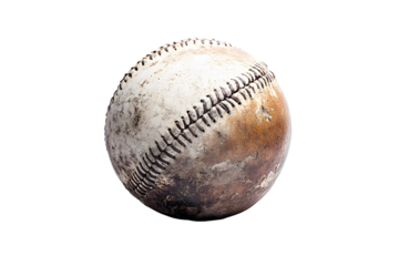 An old worn baseball placed on a white background