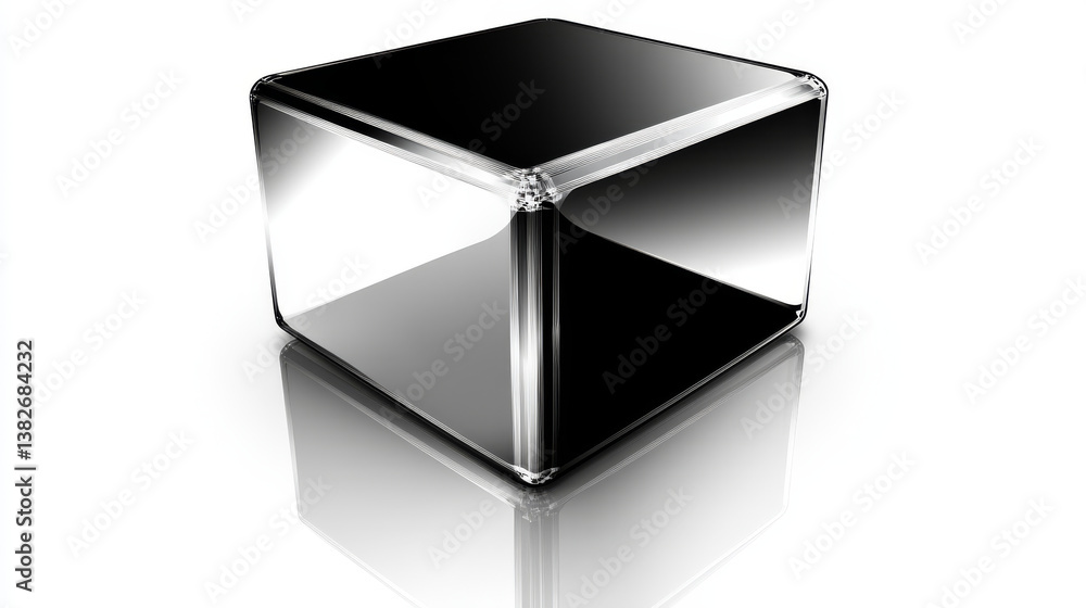 Poster 3d glass cube box vector isolated on transparent background. crear black and white realistic geometr