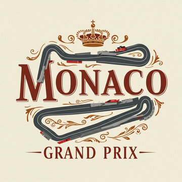 Monaco Grand Prix Crest Design with Race Track, Crown, and Wings