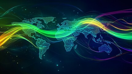An abstract depiction of the world with flowing colorful ribbons