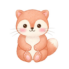 Fototapeta premium Adorable Fox Illustration: A cute cartoon fox, showcasing its lovely features and appealing demeanor, sitting on its back in the soft, light-hued scene.