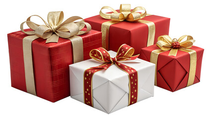 Obraz premium Beautifully Wrapped Christmas Gifts with Bows Transparent Background 