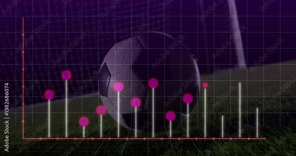Poster on field, animation of data graph overlaying soccer ball scene