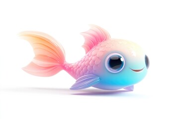 Adorable pastel-colored cartoon fish with big eyes and a cheerful expression, swimming gracefully.