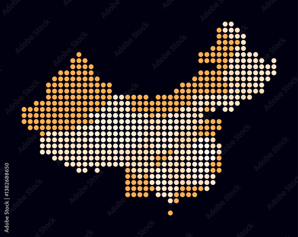 Aufkleber china dotted map. digital style map of the country on dark background. china shape with circle dots.