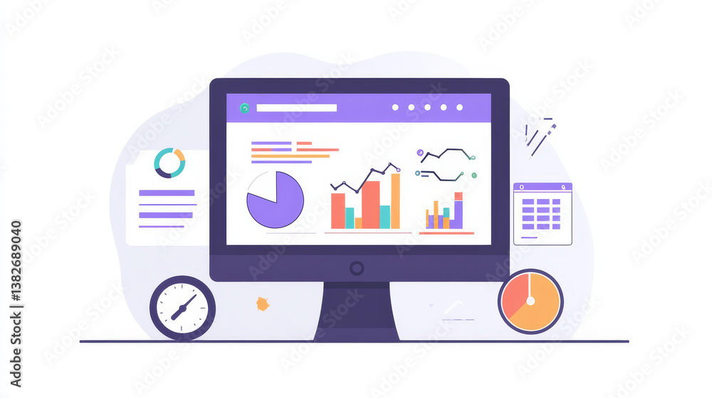 Fototapete seo or search engine optimization analytics, concept vector isometric illustration. computer monitor