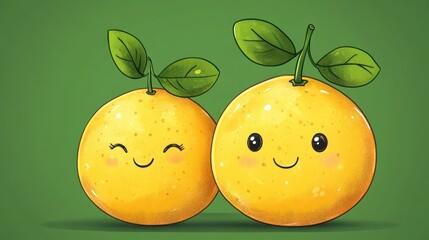 Cute cartoon oranges with happy faces