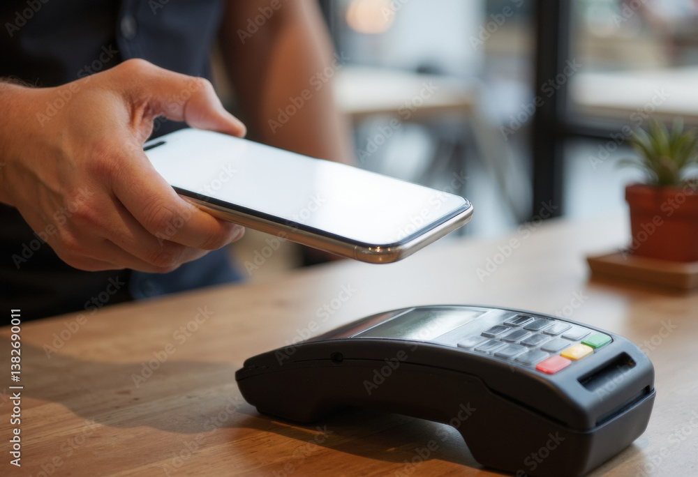 Poster mobile payment technology in action with a smartphone and card reader