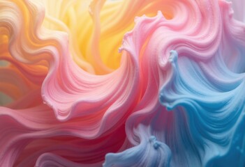 Obraz premium Colorful abstract swirl of pink, blue, and yellow paint creating a vibrant texture