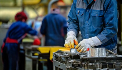 日本の製造現場で働く作業中の外国人