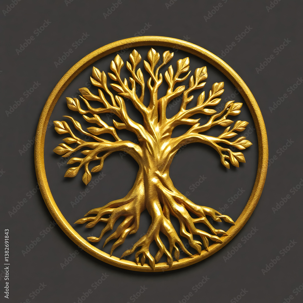 Fototapete a digital illustration of a tree of life symbol, a root within a circle, rendered in layered paper c