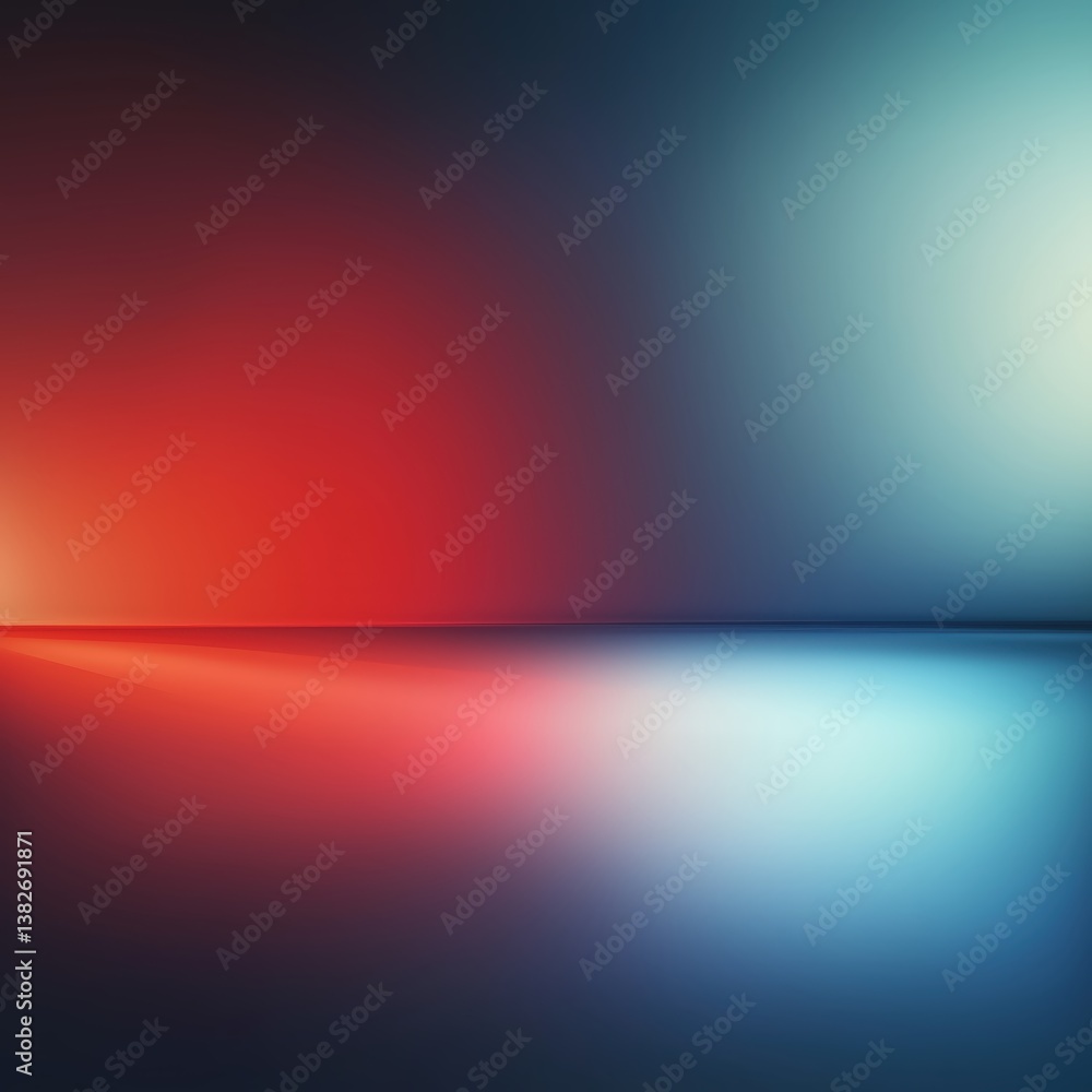 Poster abstract light and shadow: a balanced composition featuring contrasting cool blue and warm red hues,