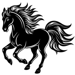 Fototapeta premium Graceful black horse depicted in a striking rearing pose with detailed stylized design. Perfect artwork for equestrian themes, dynamic designs, and projects highlighting strength and elegance line out