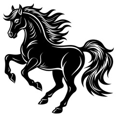 Obraz premium Graceful black horse depicted in a striking rearing pose with detailed stylized design. Perfect artwork for equestrian themes, dynamic designs, and projects highlighting strength and elegance line out