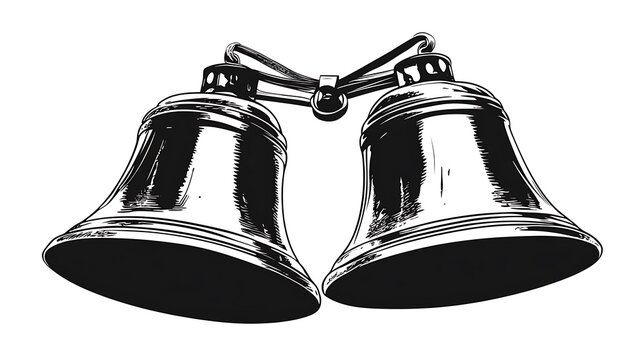 Two ornamental bells linked together against a bright white backdrop
