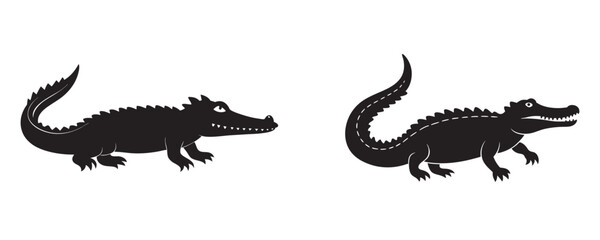 crocodile silhouette vector art, alligator black and white silhouette illustration 