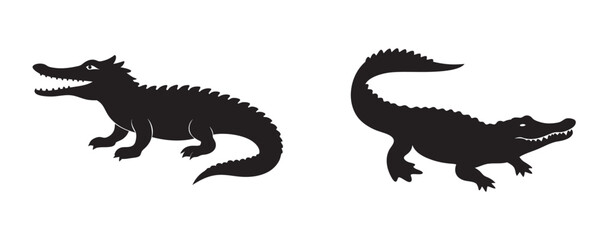 crocodile silhouette vector art, alligator black and white silhouette illustration 
