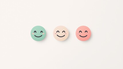 A smiling face of outstanding quality is shown on green paper, accompanied by a speech bubble, set against a pink background, representing a satisfaction survey with a favorable feedback rating and